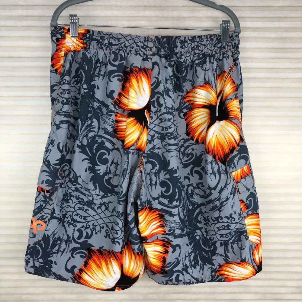 OP Ocean Pacific Hawaiian Floral Print Swim Trunks Board Shorts Tropical Vacay